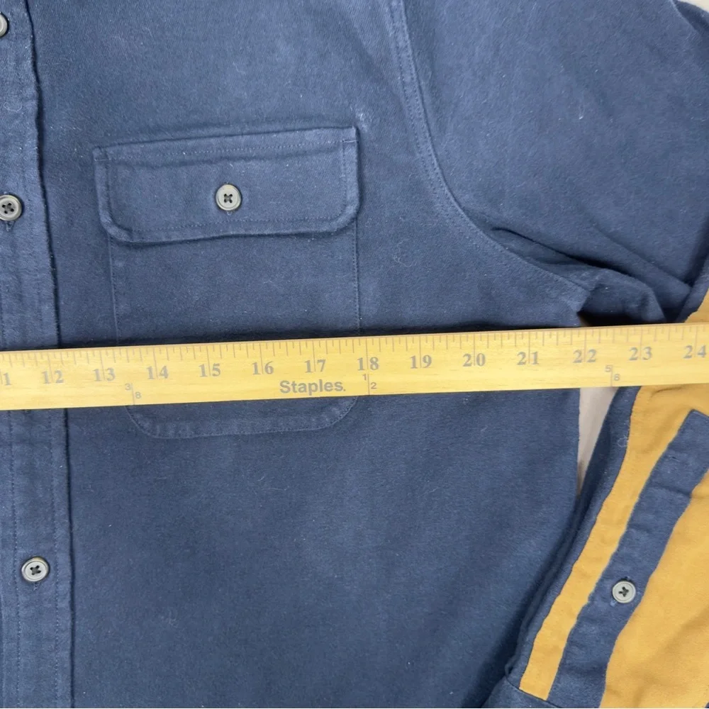 Banana Republic Men's Navy Flannel Shirt -‎ Ochre Elbow Patches - Size Medium